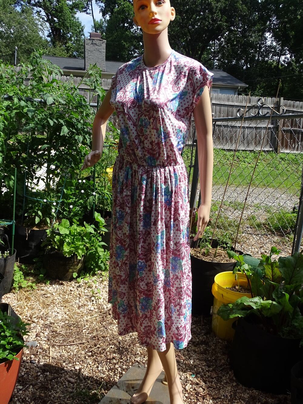 Vintage Floral Paisley Polka Dot Midi Dress Pink Retro Cottagecore Day Dress